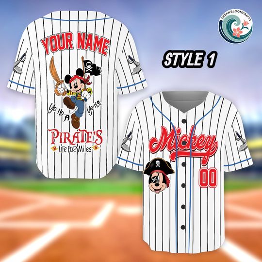 Mickey Mouse Pirate Baseball Jersey, Custom Disney Family Shirt, Personalized Disney Trip Gear, Pirate Mickey Gift, Custom Name Number Shirt