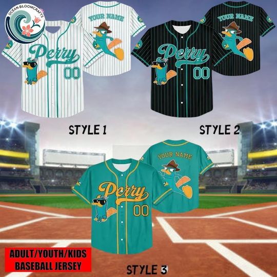 Custom Phineas & Ferb Perry the Platypus Baseball Jersey, Disney Perry Birthday Shirt