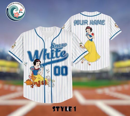 Custom Snow White Baseball Jersey, Personalized Snow White Baseball Jersey, Disney Princess Jersey