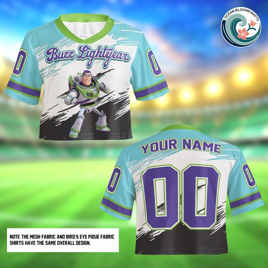 Custom Buzz Lightyear Crop Top Mesh Football Jersey, Personalized Toy Story, Space Ranger Shirt