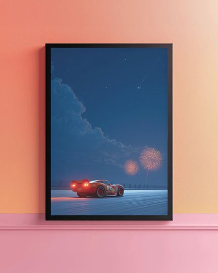 Lightning McQueen 95 Poster, Cars Movie Wall Art, Racing Night Print, Speed Car Artwork, Animated Racing Decor