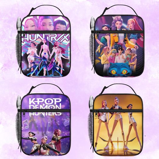 Kpop Demon Hunter Lunch Bag | Huntrix Anime Insulated Lunch Tote | Portable Oxford Cloth Reusable Lunch Bag | School Work Travel Gift