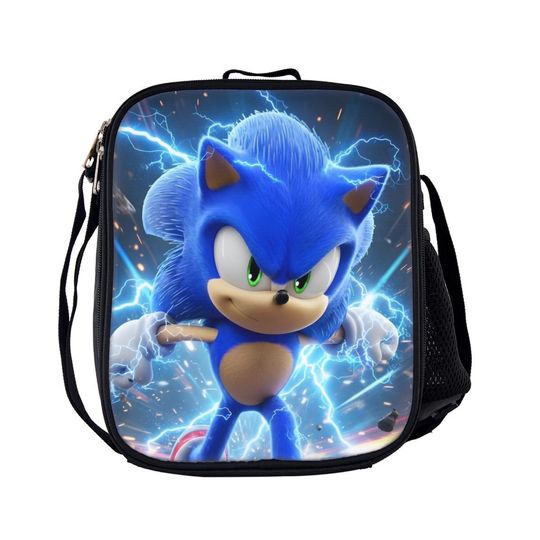 Sonic Kids Backpack Set with Insulated Lunch Bag and Pencil Case, Cartoon School Bag Combo, Lightweight Oxford Cloth Boys Backpack