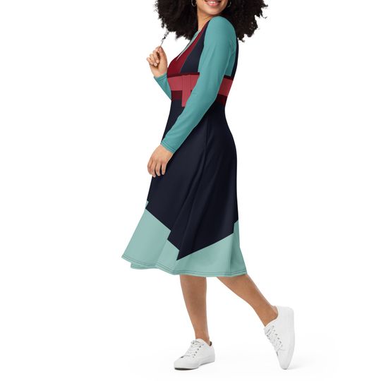 Mulan Costume Long Sleeve Midi Dress
