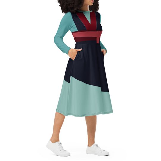 Mulan Costume Long Sleeve Midi Dress