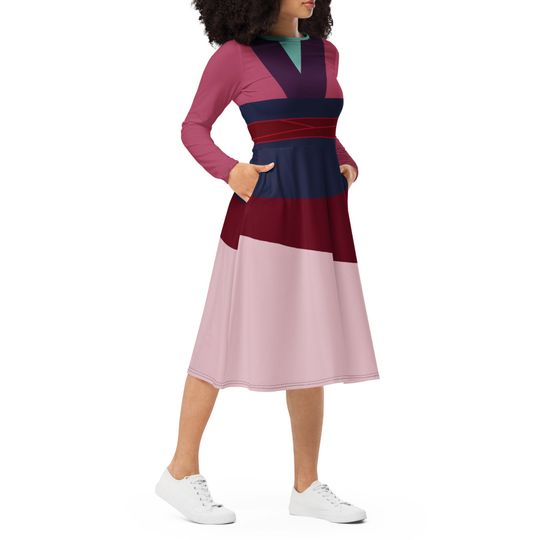Mulan Costume Long Sleeve Midi Dress