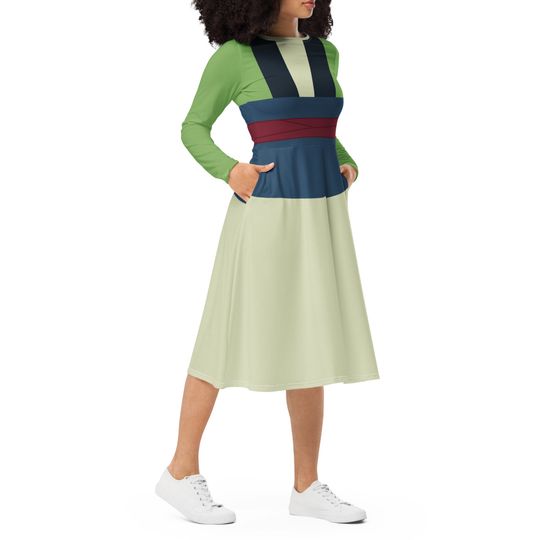 Mulan Costume Long Sleeve Midi Dress