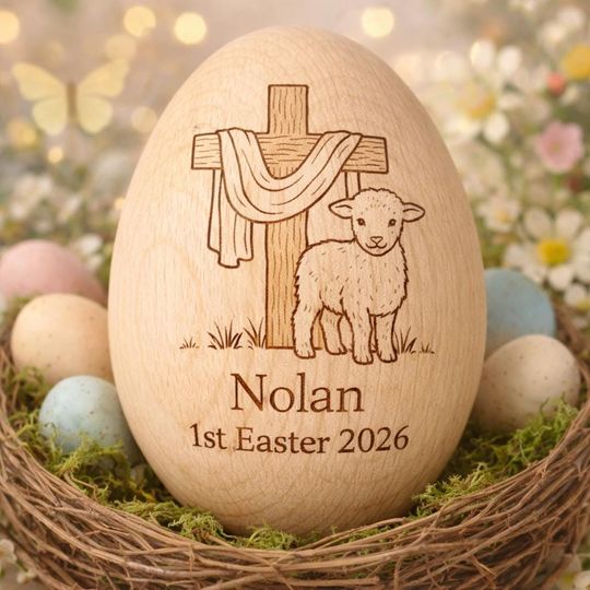 He is Risen Indeed Personalized Wooden Easter Egg, Christian Easter Wooden Musical Easter Egg Shaker, Baby First Easter Keepsake Gift