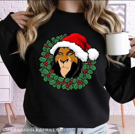 Disney Santa Scar Christmas Wreath Sweatshirt, Disney The Lion King Sweatshirt