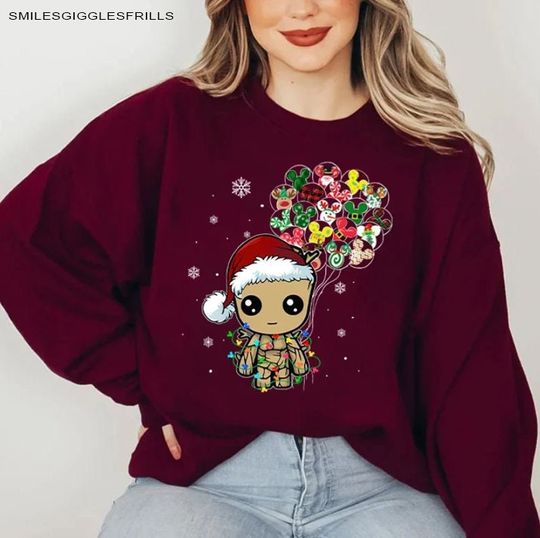Baby Groot Christmas Sweatshirt, Disney Balloon Sweatshirt, Disney Christmas Sweatshirt