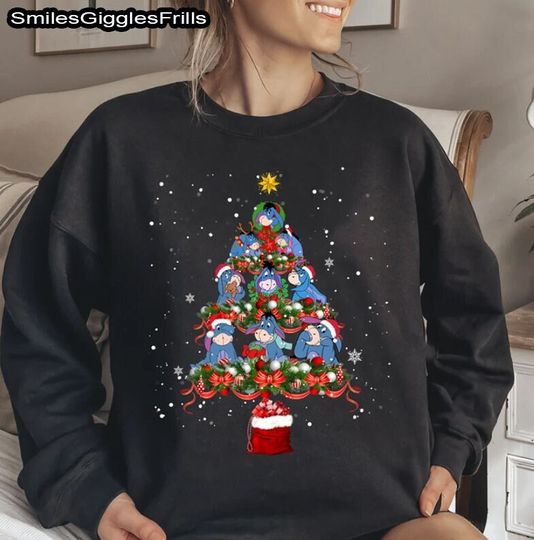 Disney Eeyore Santa Hat Christmas Tree Sweatshirt