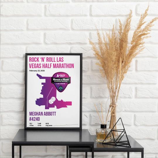 RocknRoll Vegas Half Marathon Custom Map Poster | Personalized Print Name Bib Pace & Time