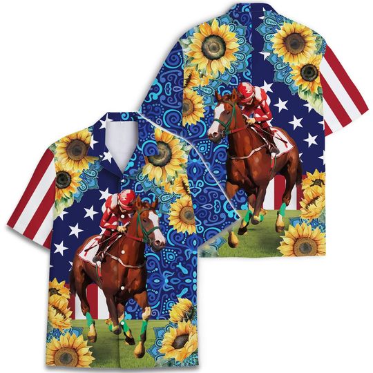 Kentucky Derby Horse Racing Hawaiian Shirt, Men's Aloha Summer Style