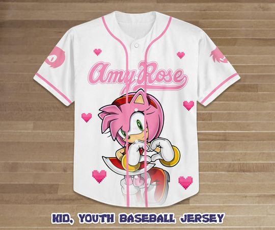 Custom Sonic The Hedgehog Amy Rose Baseball Jersey, Sonic Birthday gift for Kids