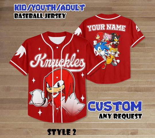 Personalize Knuckles Baseball Jersey, Sonic the Hedgehog Baseball Team Outfit