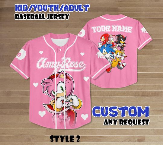 Custom Sonic The Hedgehog Amy Rose Baseball Jersey, Sonic Birthday gift for Kids