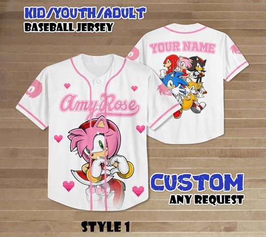 Custom Sonic The Hedgehog Amy Rose Baseball Jersey, Sonic Birthday gift for Kids
