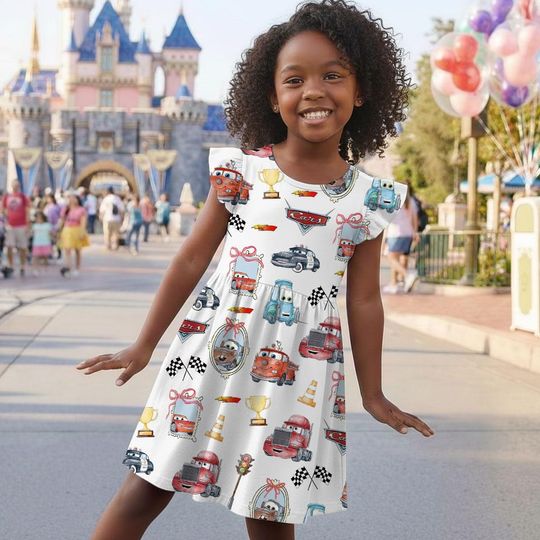 Coquette Bows Disney Cars Mommy and Me Matching Dress, Lightning McQueen Mater Doc Hudson Sally Carrera Birthday Cars Family Dress