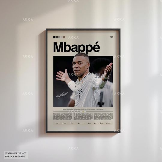Kylian Mbapp Real Madrid Unframed Poster, Football Fan Gift