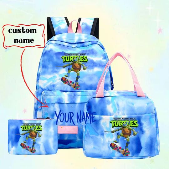 Custom Name Ninja Turtles Backpack, Personalized Rainbow Ombre School Bag, hildhood Memories Gift