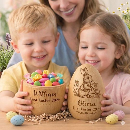 Personalized Fillable Wooden Easter Egg, Custom Name Engraved Hollow Egg 2026, Baby First Easter Keepsake Gift, Toddler Basket Stuffer Decor