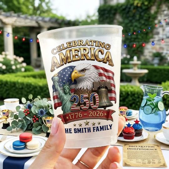 Custom 250th Anniversary Plastic Cups, Personalized 4th of July Party Cups, Patriotic USA Family Name Cups, Independence Day Decor