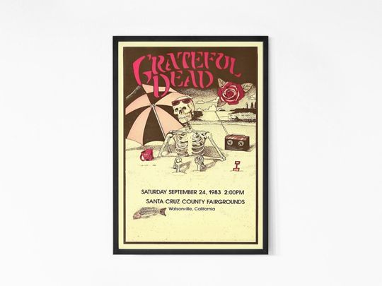 Grateful Dead 1983 California Vintage Concert Poster, Rock Band Poster, Music Poster. Concert Poster