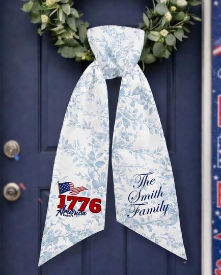Personalized Embroidered 250th Anniversary USA Wreath Sash, USA Flag Door Bow, America 250th Anniversary Decor, 4th of July Gift