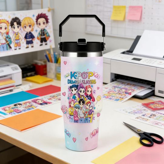 Kpop Demon Hunters Huntrix 30oz Tumbler, Full Cast Insulated Cup - Gift for Kpop fans