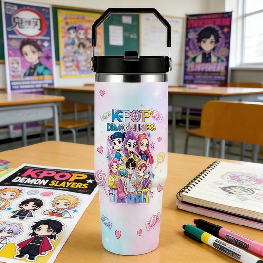 Kpop Demon Hunters Huntrix 30oz Tumbler, Full Cast Insulated Cup - Gift for Kpop fans
