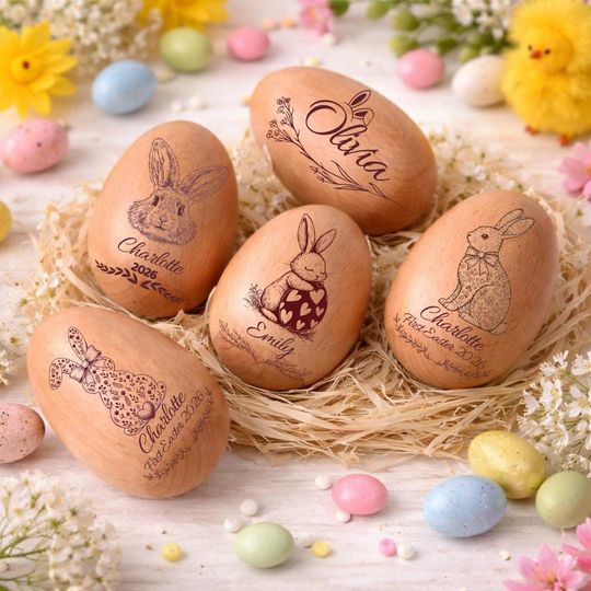 PERSONALIZED Musical Wooden Easter Egg Shakers Wooden Easter Egg Shakers, Custom Wooden Easter Egg with Name, Babys First Easter Gift