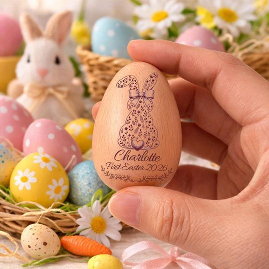PERSONALIZED Musical Wooden Easter Egg Shakers Wooden Easter Egg Shakers, Custom Wooden Easter Egg with Name, Babys First Easter Gift