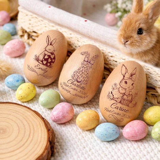 PERSONALIZED Musical Wooden Easter Egg Shakers Wooden Easter Egg Shakers, Custom Wooden Easter Egg with Name, Babys First Easter Gift