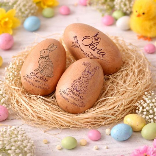 PERSONALIZED Musical Wooden Easter Egg Shakers Wooden Easter Egg Shakers, Custom Wooden Easter Egg with Name, Babys First Easter Gift