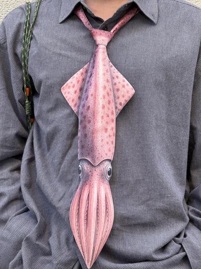 Realistic Squid Necktie, Ocean Creature Tie, Father's Day Gift, Men Tie