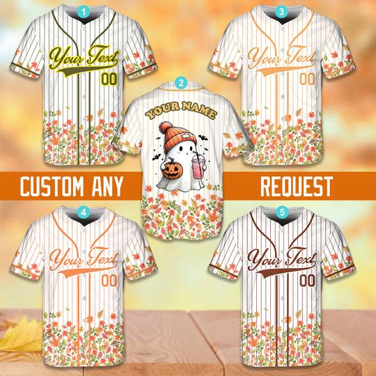 Custom Name Autumn Baseball Jersey Personalized Fall Season Jersey Ghost