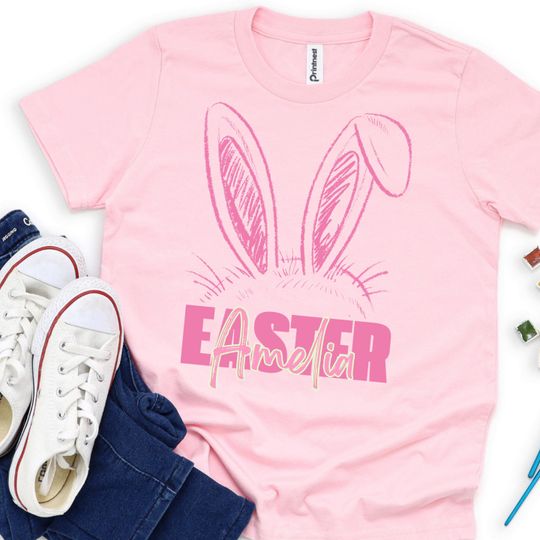 Matching Easter Bunny Shirts, Personalized Family Easter Outfit, Custom Name Rabbit Tee for Mom Kids Toddler Baby