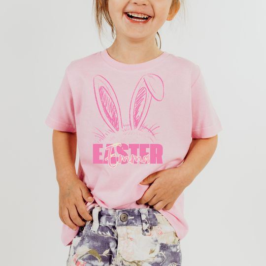 Matching Easter Bunny Shirts, Personalized Family Easter Outfit, Custom Name Rabbit Tee for Mom Kids Toddler Baby
