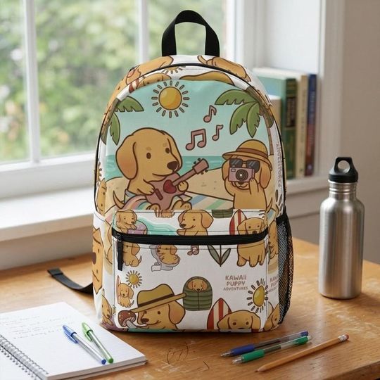 Kawaii Puppy Backpack, Cute Dog School Bag, Cartoon Dog Kids Backpack, Animal Print Backpack