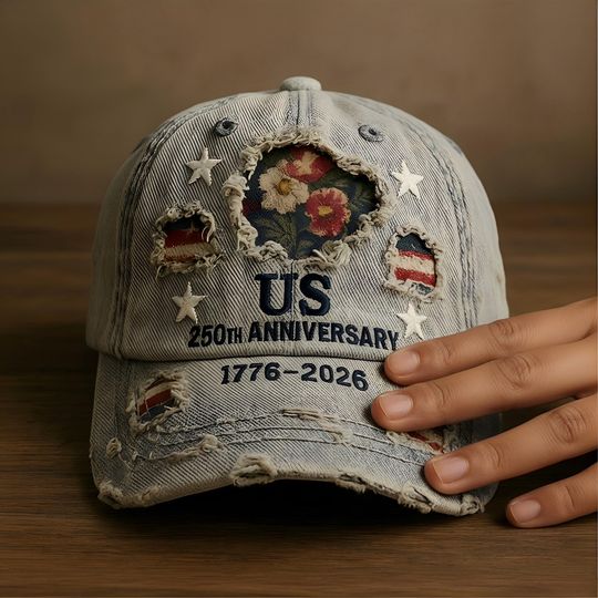 Distressed Denim US 250th Anniversary Baseball Cap: Vintage Patriotic Style