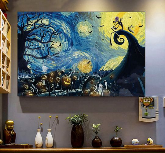 Jack Skellington Halloween Starry Night Poster