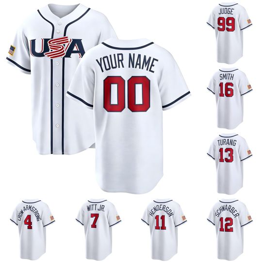 Custom Team USA Baseball Jersey White Collection All Printed Fan Shirt