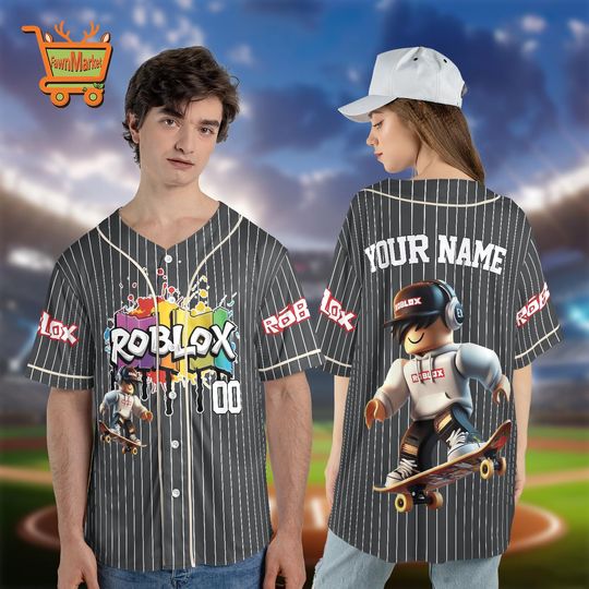 Custom Roblox Skateboard Baseball Jersey, Personalized Roblox Gamer Shirt, Kids Roblox Gift, Name Number Gaming Jersey, Roblox Fan Apparel