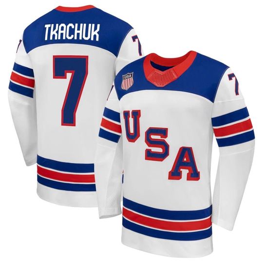 Tkachuk #7 Hockey Jersey - USA 2026 Winter Men's White Shirt