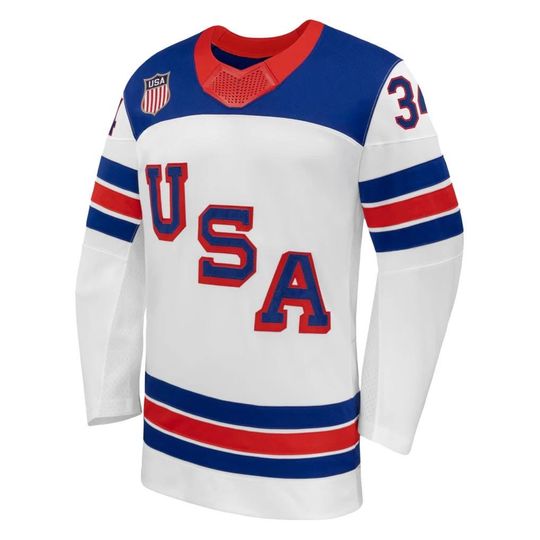 Men's #34 Matthews Hockey Jersey - USA 2026 Winter White Shirt
