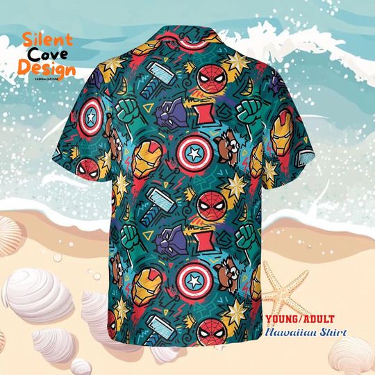 Marvel Superhero Hawaiian Shirt, Spider Man Iron Man Captain America Comic Button Up Shirt