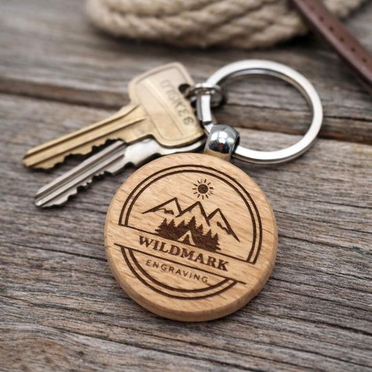 Personalised Wooden Keychains, Custom Engraved Keyrings for Gifts and Promotions