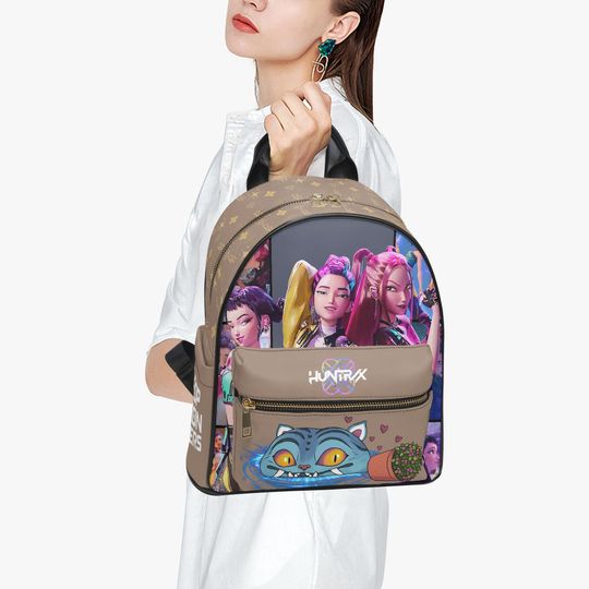 Kpop Anime Mini Backpack  Girl Group Fantasy PU Leather School Bag  Tan Purse