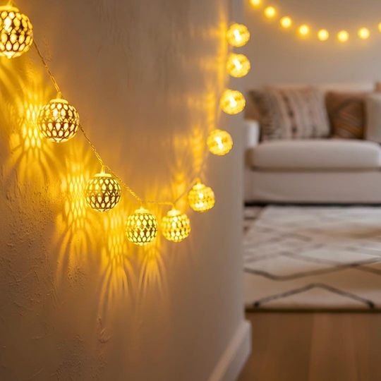 Moroccan Gold Globe LED String Lights | Battery Fairy Garland for Wedding, Home & Ramadan Decor