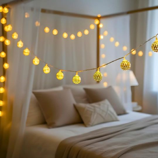 Moroccan Gold Globe LED String Lights | Battery Fairy Garland for Wedding, Home & Ramadan Decor